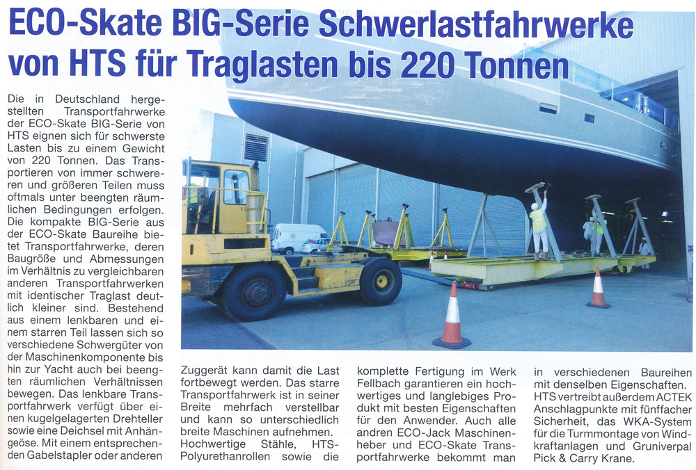 ROAD Journal 02/2014 - ECO-Skate BIG-Serie Schwerlastfahrwerke von HTS für Traglasten bis 220 Tonnen
